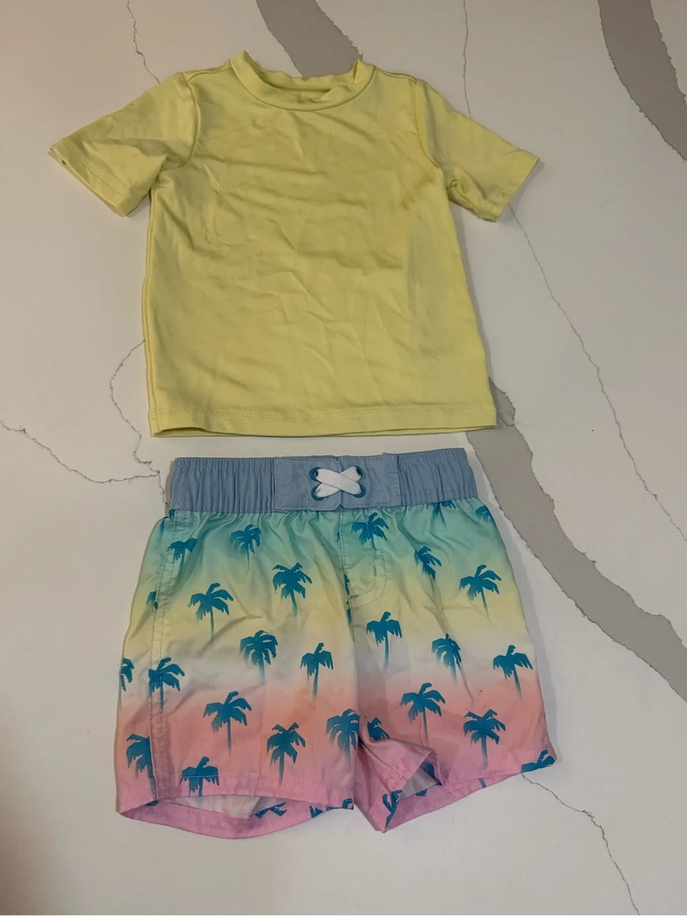 Cat & Jack Yellow Swim Tee with Gradient Palm Tree Swim Shorts | 18m